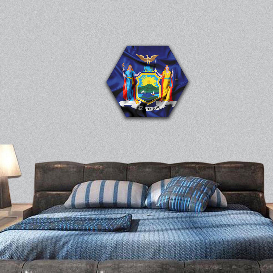 Waving Flag of New York State hexagonal canvas wall art