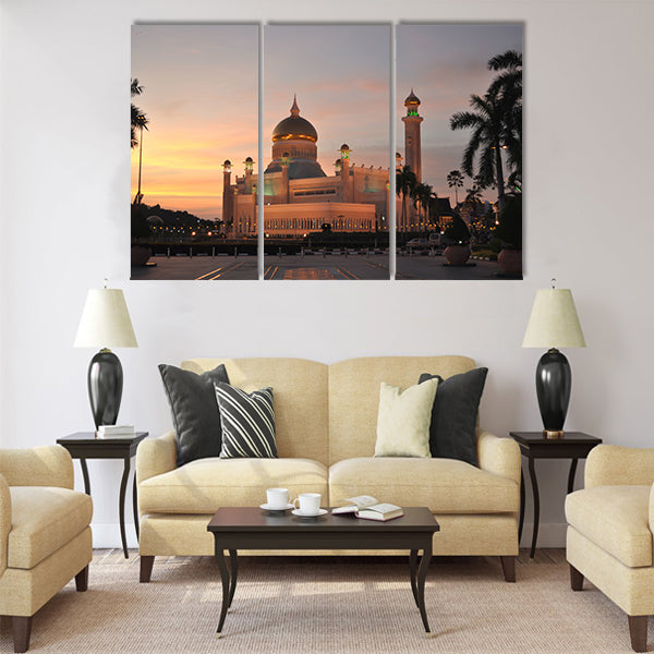 Sultan Omar Ali Saifuddin Mosque at sunset Multi panel canvas wall art