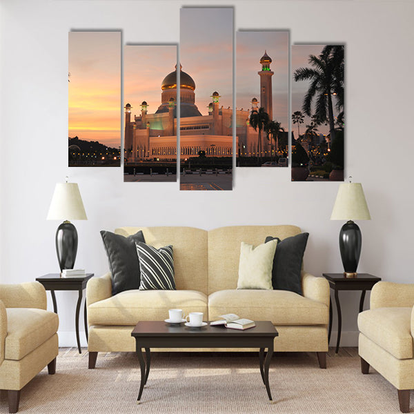 Sultan Omar Ali Saifuddin Mosque at sunset Multi panel canvas wall art