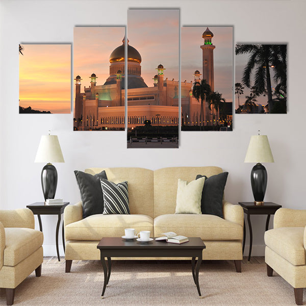 Sultan Omar Ali Saifuddin Mosque at sunset Multi panel canvas wall art