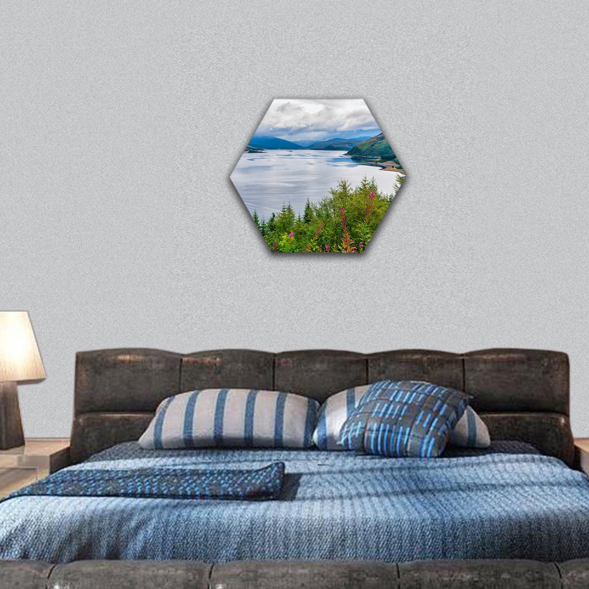 View of Loch Carron, Scotland hexagonal canvas wall art