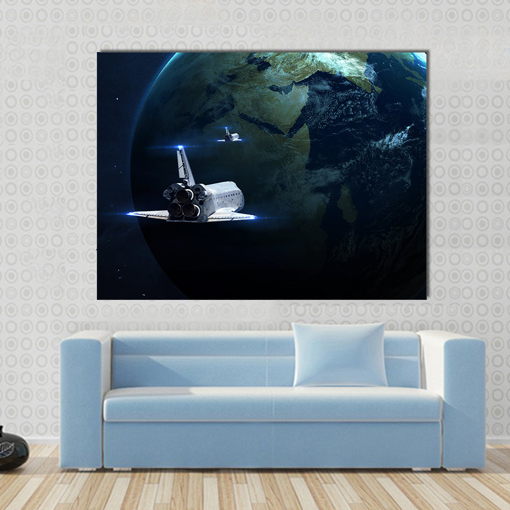 Glowing planet in space nebula and stars Multi Panel Canvas Wall Art