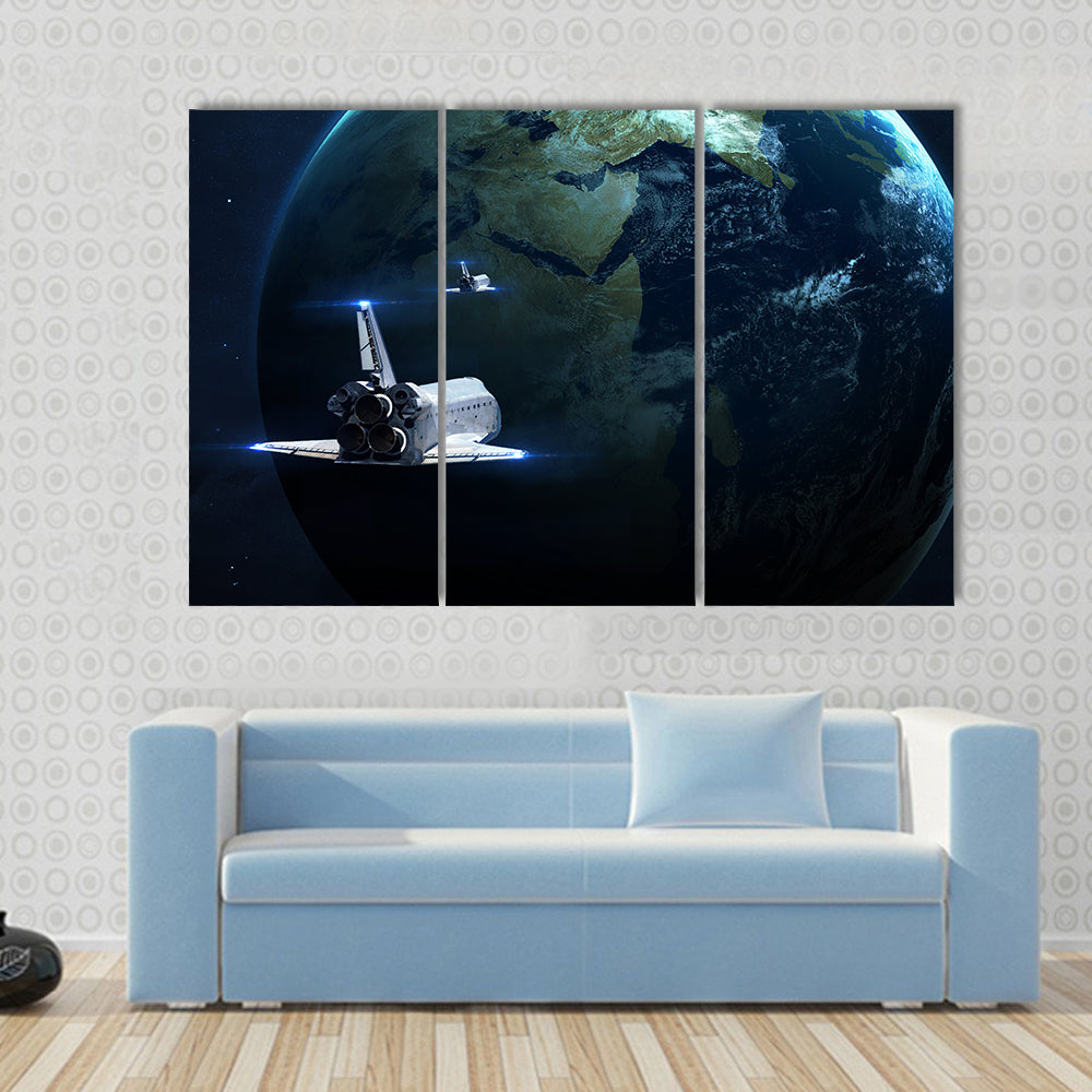 Glowing planet in space nebula and stars Multi Panel Canvas Wall Art