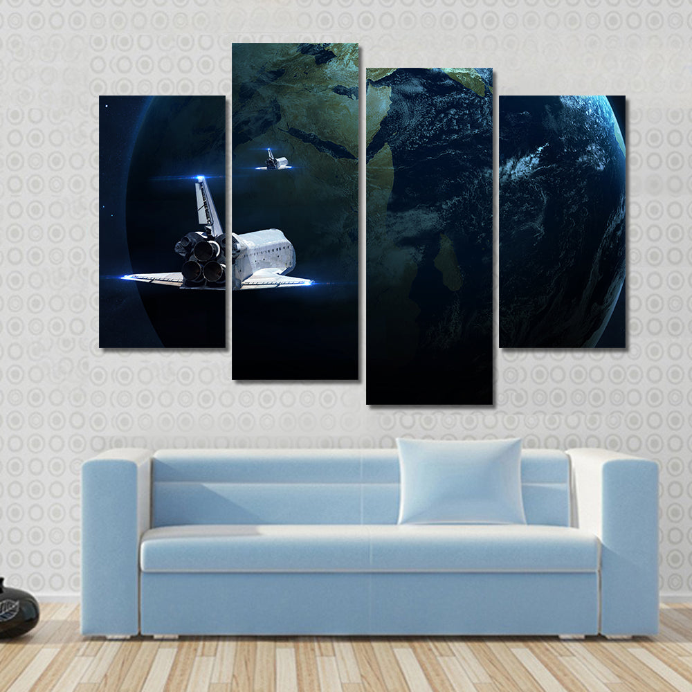 Glowing planet in space nebula and stars Multi Panel Canvas Wall Art