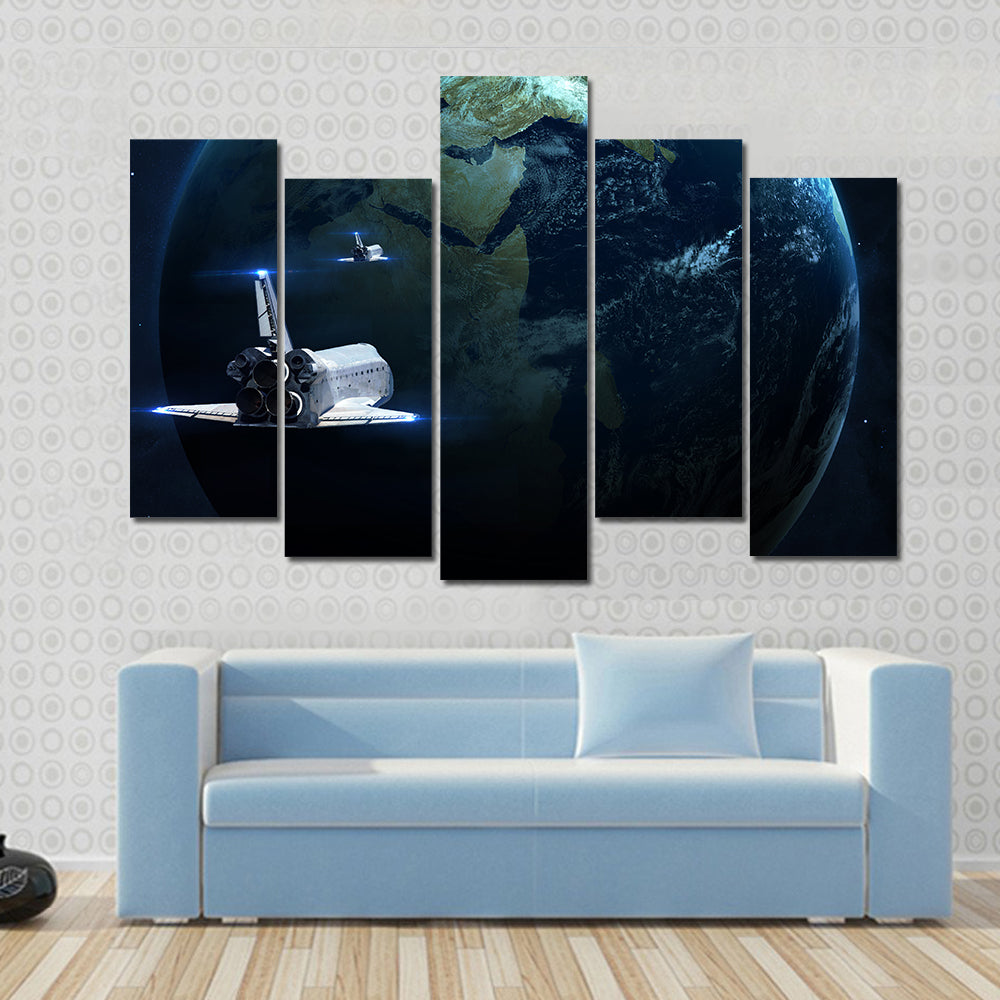 Glowing planet in space nebula and stars Multi Panel Canvas Wall Art