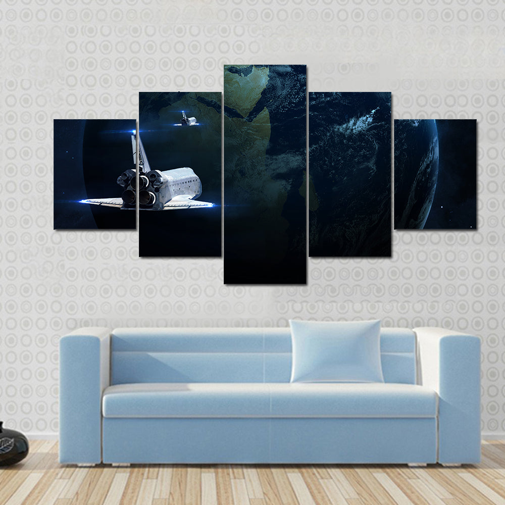 Glowing planet in space nebula and stars Multi Panel Canvas Wall Art