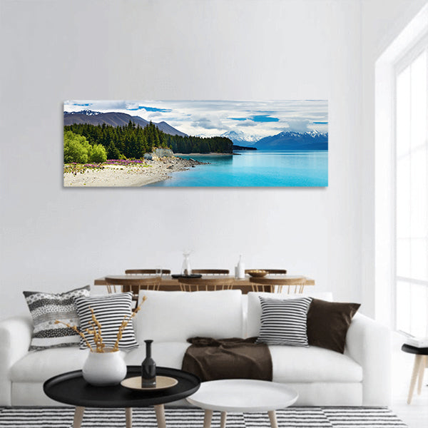 Pukaki lake and Southern Alps, New Zealand panoramic canvas wall art