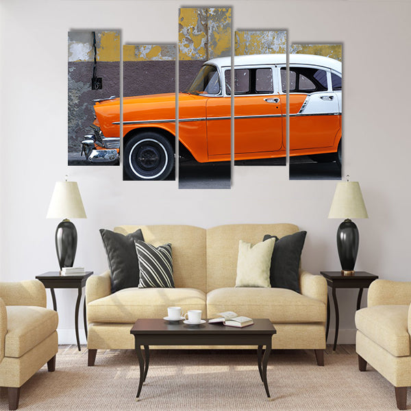 vintage classic american car on the streets Multi panel canvas wall art