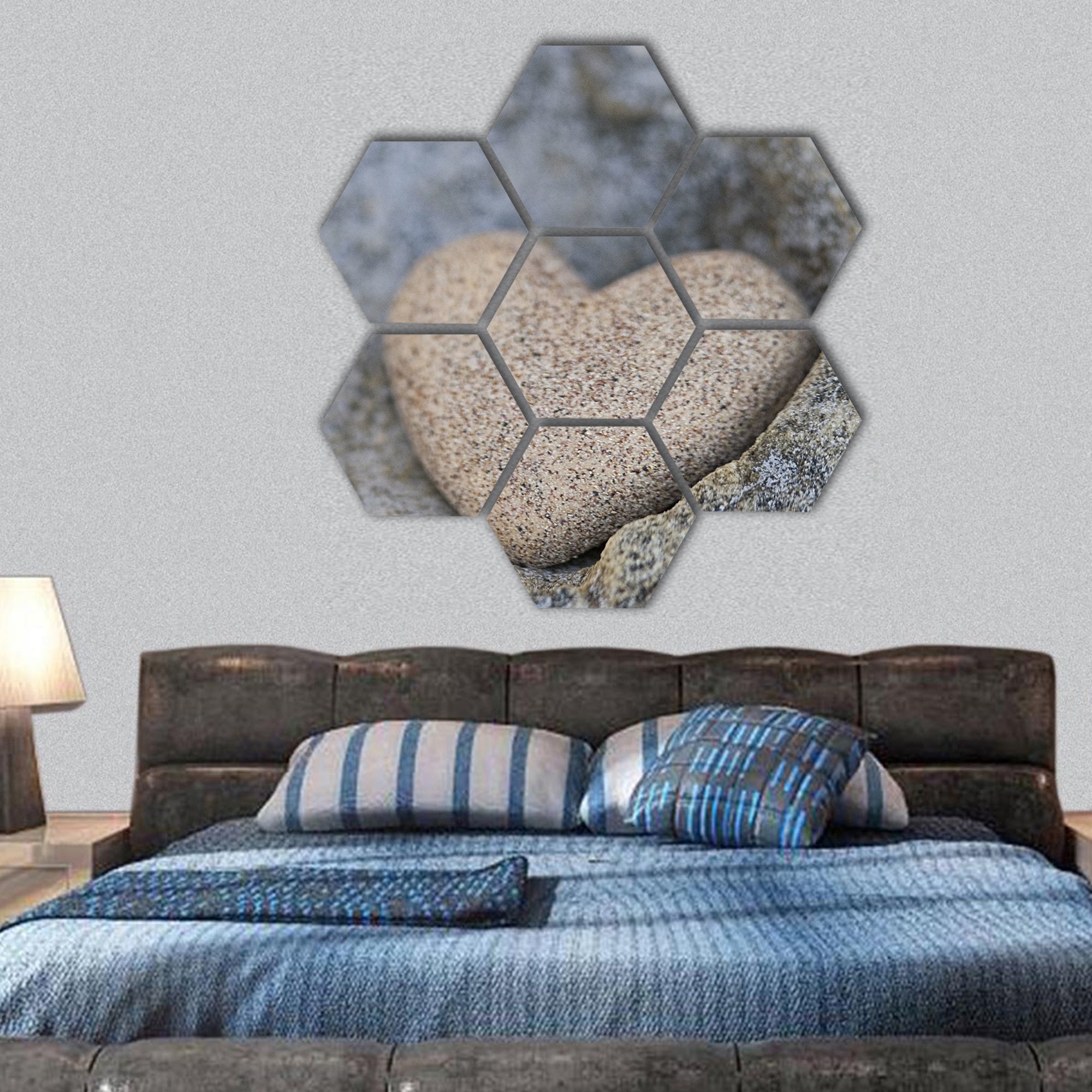 Sand look alike heart hexagonal canvas wall art