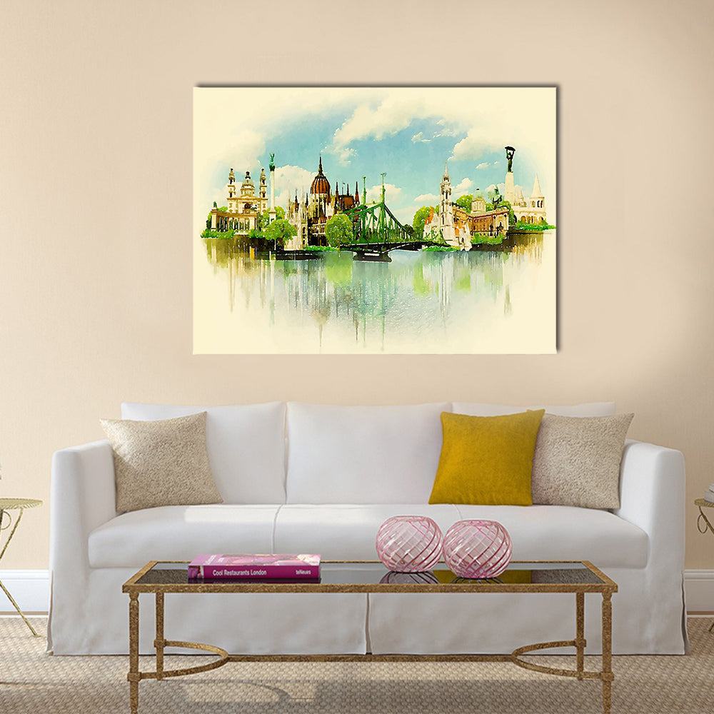 Watercolor illustration BUDAPEST view Multi Panel Canvas Wall Art