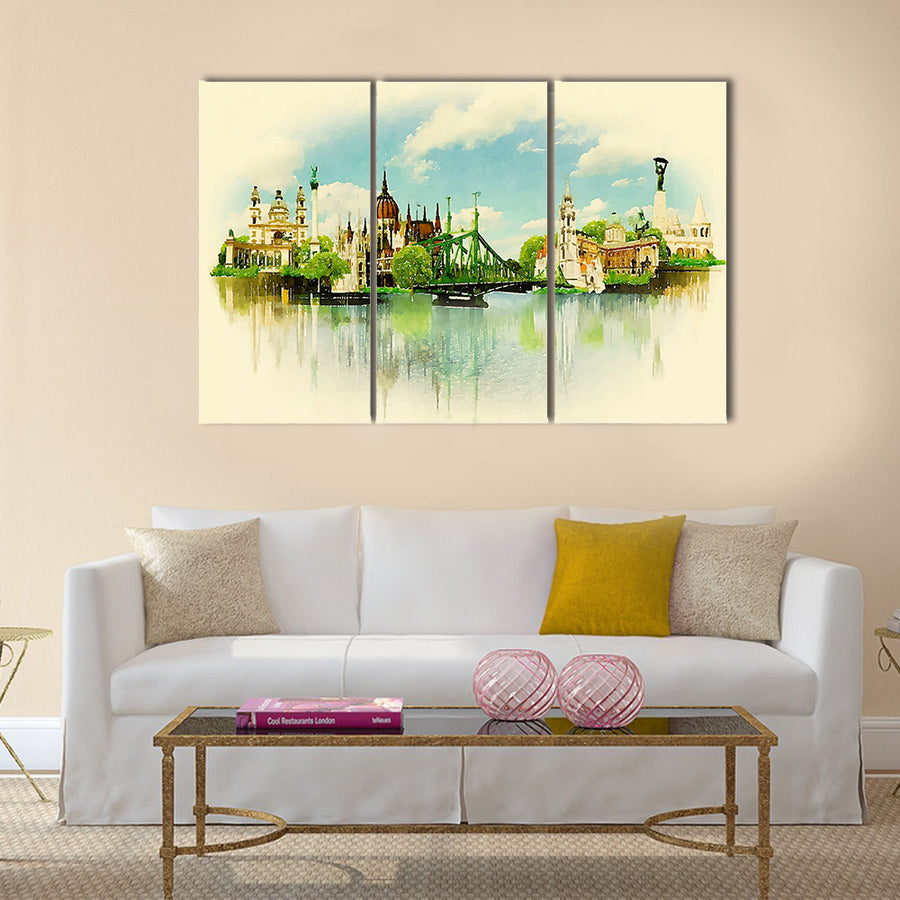 Watercolor illustration BUDAPEST view Multi Panel Canvas Wall Art