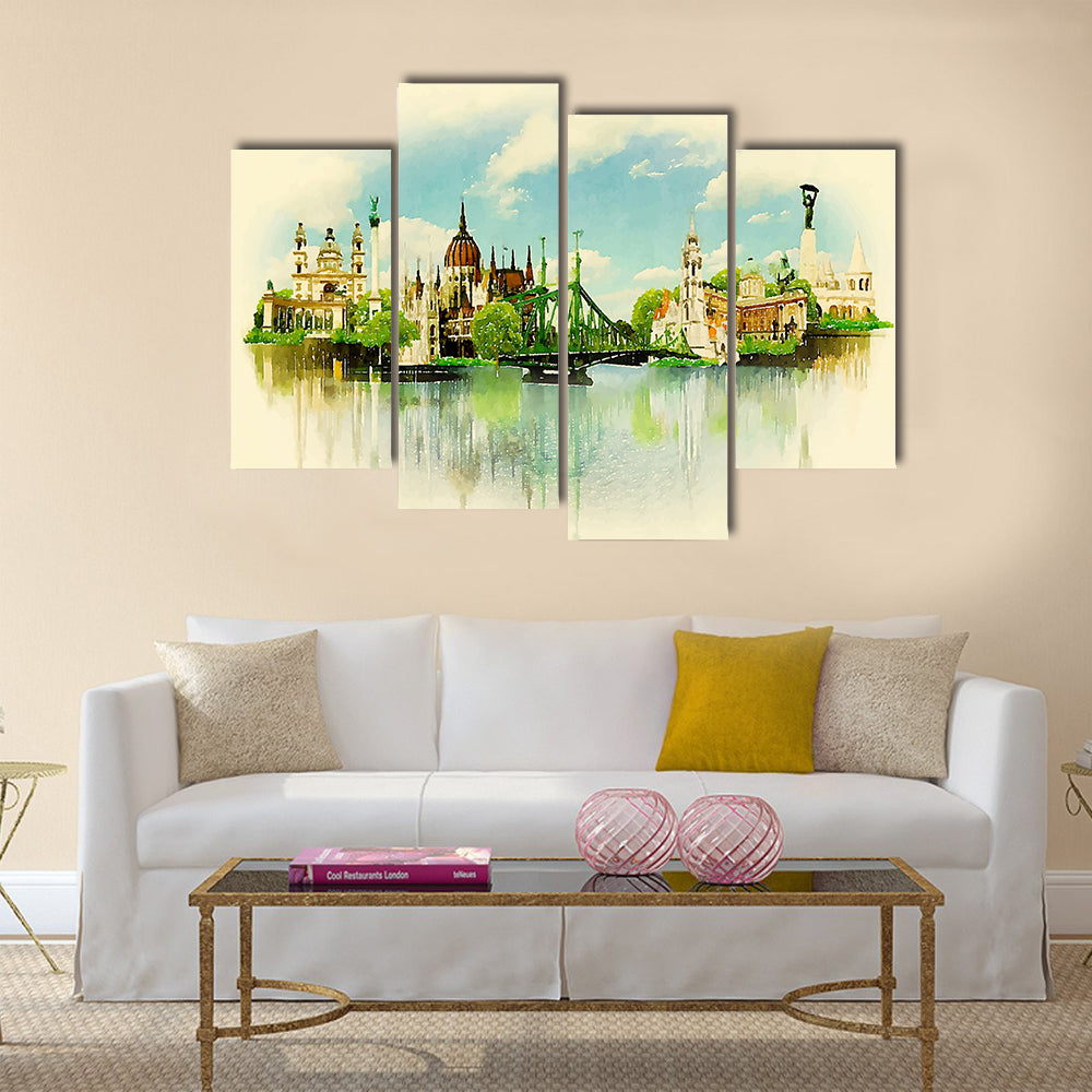Watercolor illustration BUDAPEST view Multi Panel Canvas Wall Art