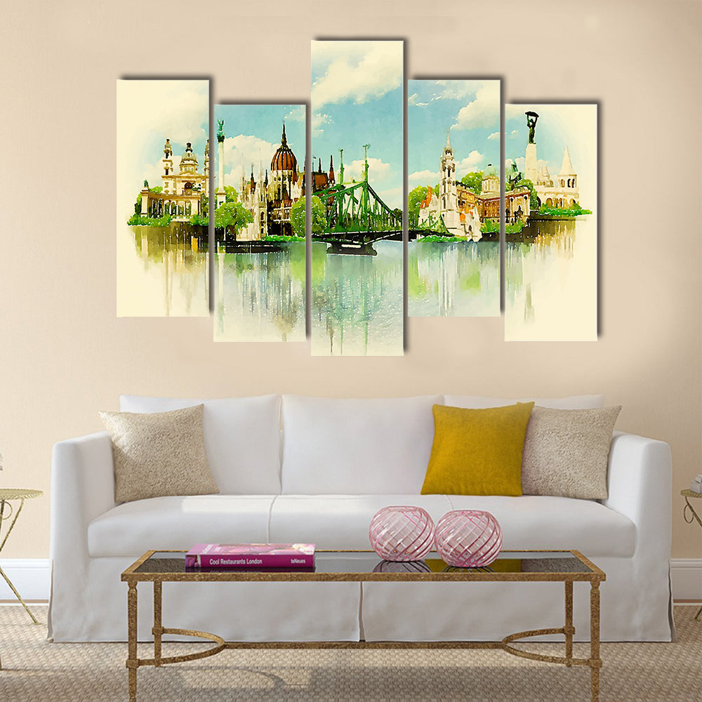 Watercolor illustration BUDAPEST view Multi Panel Canvas Wall Art