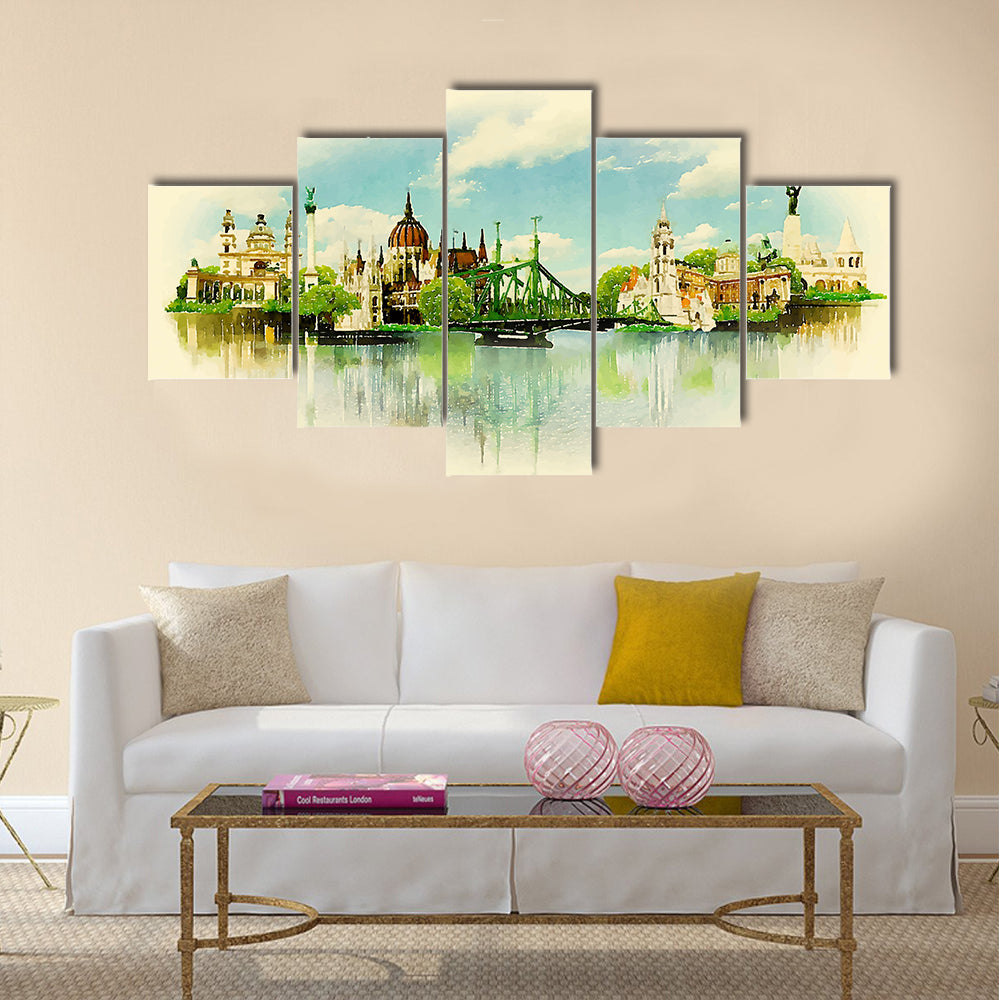 Watercolor illustration BUDAPEST view Multi Panel Canvas Wall Art