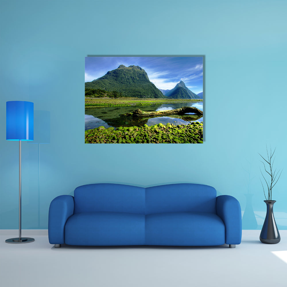 Mitre Peak In New Zealand At Low Tide Multi Panel Canvas Wall Art