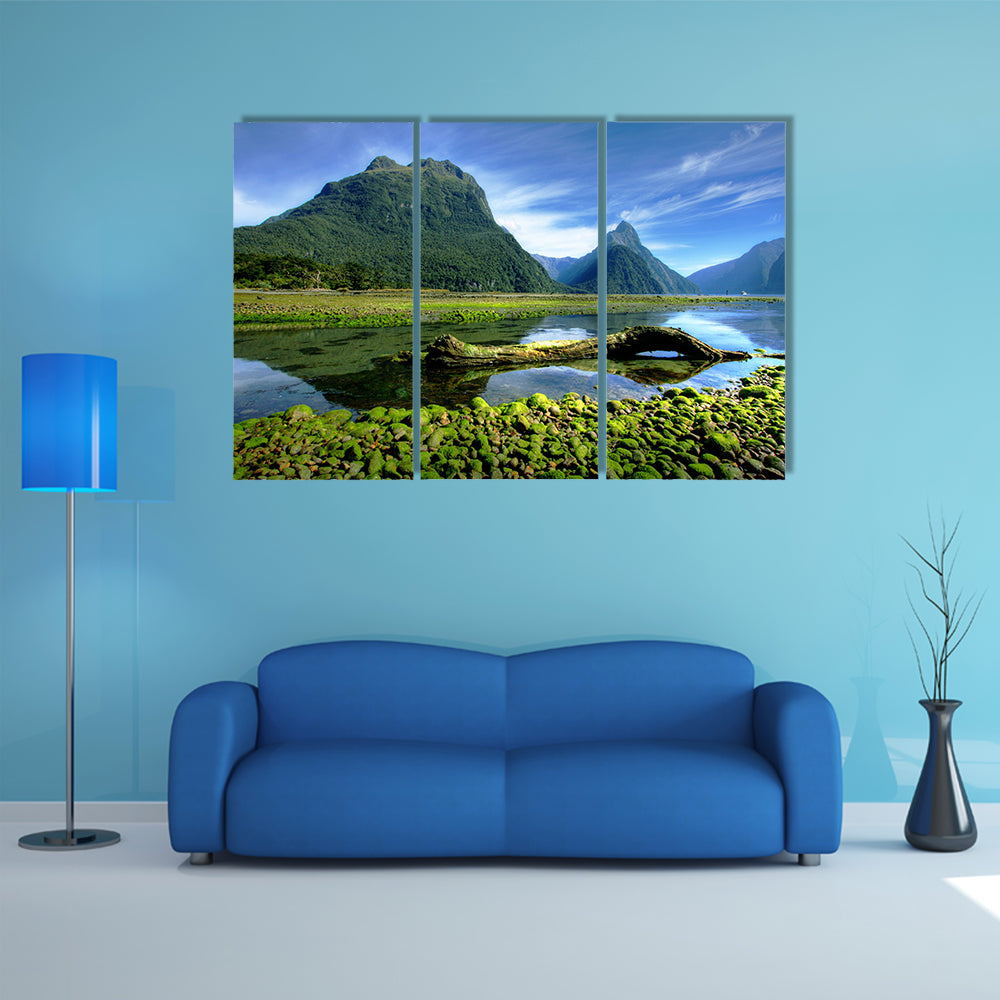 Mitre Peak In New Zealand At Low Tide Multi Panel Canvas Wall Art
