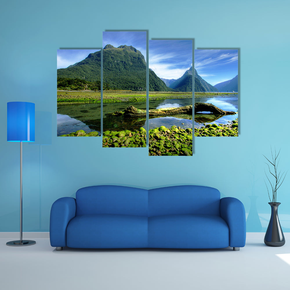 Mitre Peak In New Zealand At Low Tide Multi Panel Canvas Wall Art