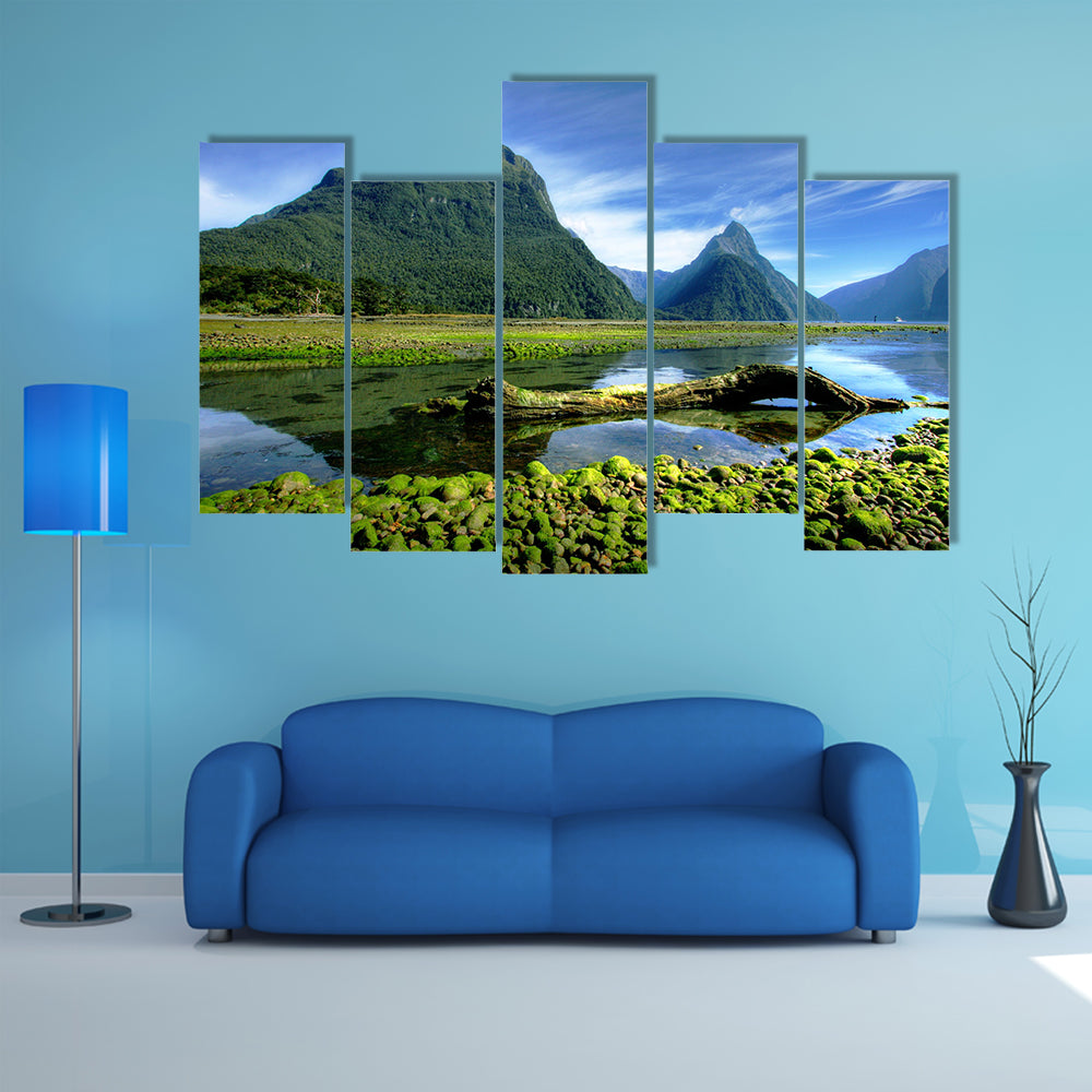 Mitre Peak In New Zealand At Low Tide Multi Panel Canvas Wall Art
