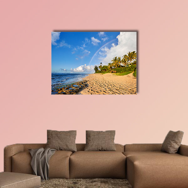  Rainbow scenic view over the popular surfing place Sunset Beach multi panel canvas wall art