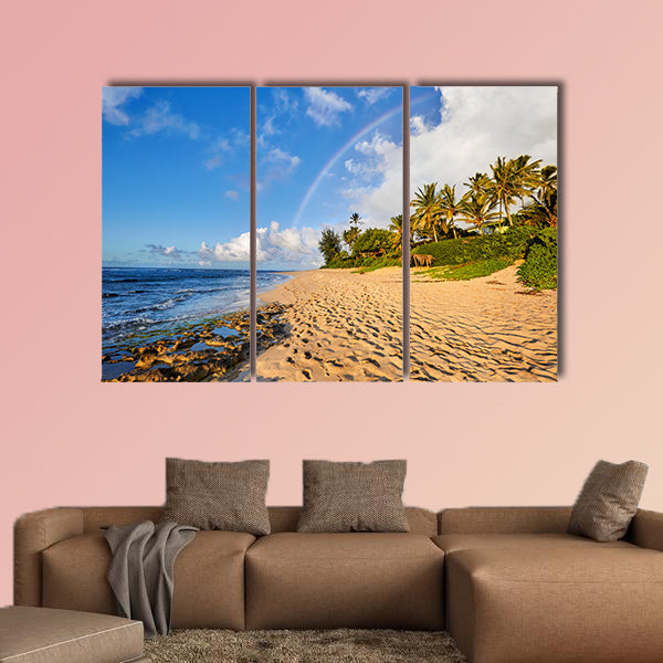  Rainbow scenic view over the popular surfing place Sunset Beach multi panel canvas wall art