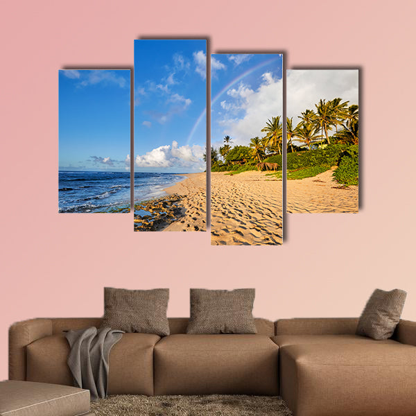  Rainbow scenic view over the popular surfing place Sunset Beach multi panel canvas wall art