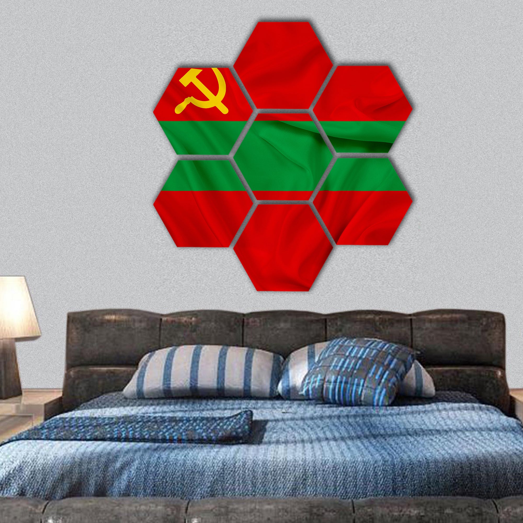 Waving Flag of Transnistria hexagonal canvas wall art