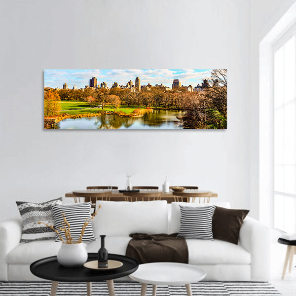 Black and white view of Park panoramic canvas wall art