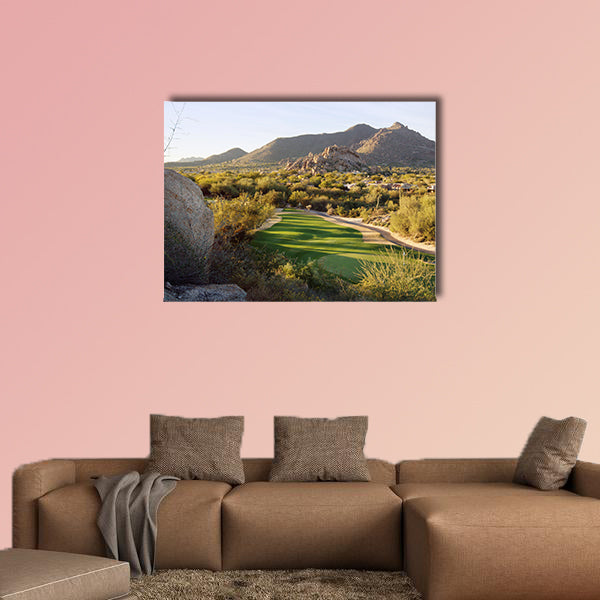 Arizona desert style golf course community setting multi panel canvas wall art