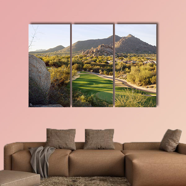 Arizona desert style golf course community setting multi panel canvas wall art