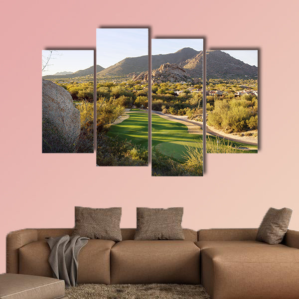 Arizona desert style golf course community setting multi panel canvas wall art