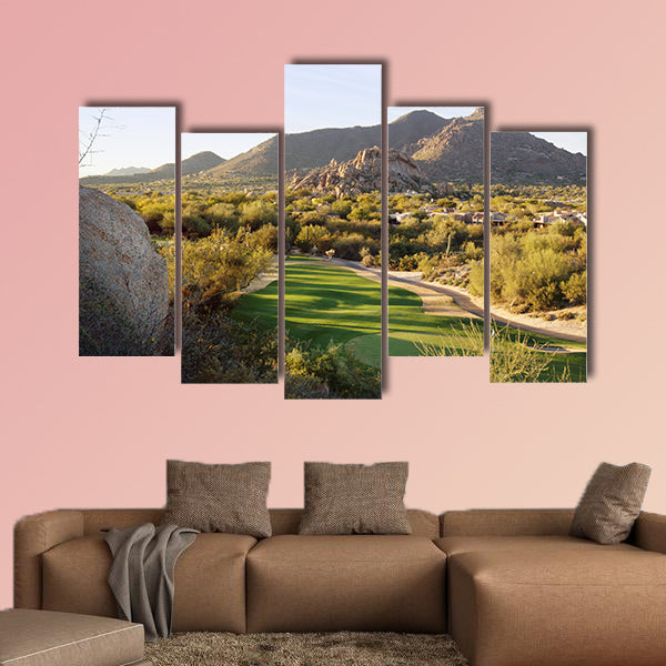 Arizona desert style golf course community setting multi panel canvas wall art