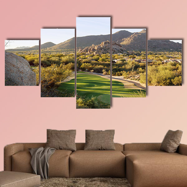 Arizona desert style golf course community setting multi panel canvas wall art