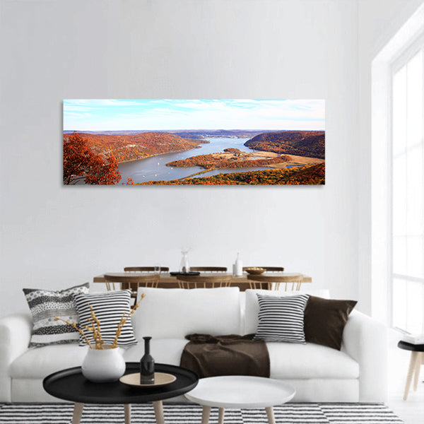Foliage scenery at Hudson River region in New York State panoramic canvas wall art