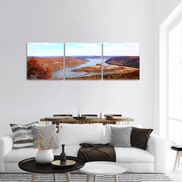 Foliage scenery at Hudson River region in New York State panoramic canvas wall art