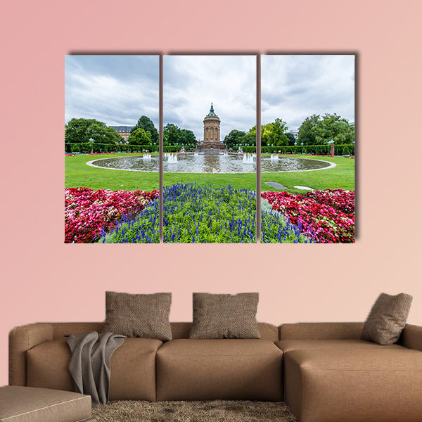 Water tower in Mannheim, Germany multi panel canvas wall art