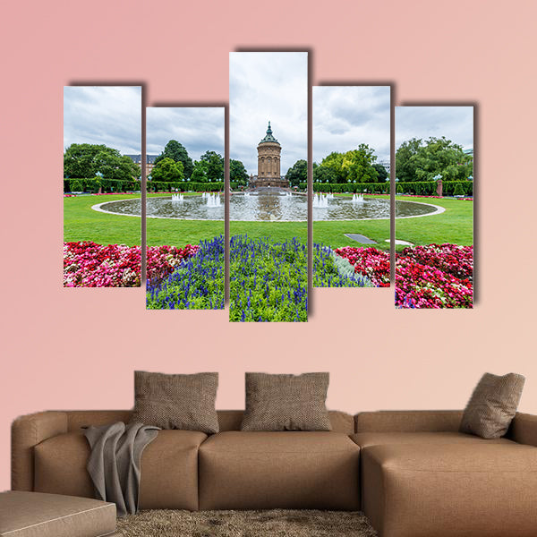 Water tower in Mannheim, Germany multi panel canvas wall art