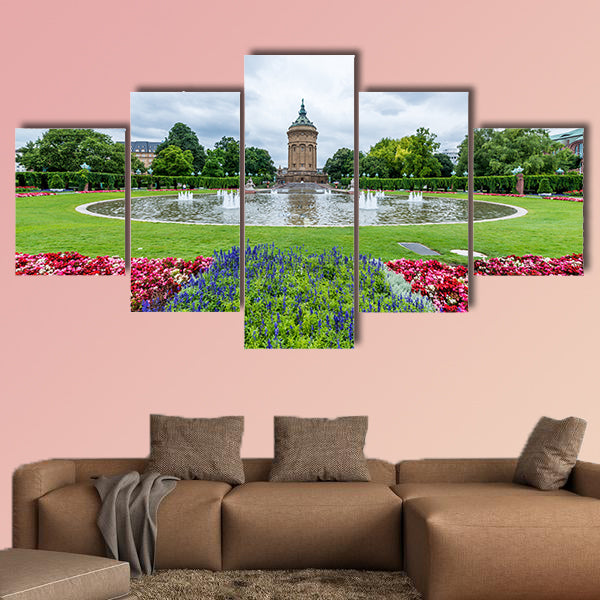 Water tower in Mannheim, Germany multi panel canvas wall art