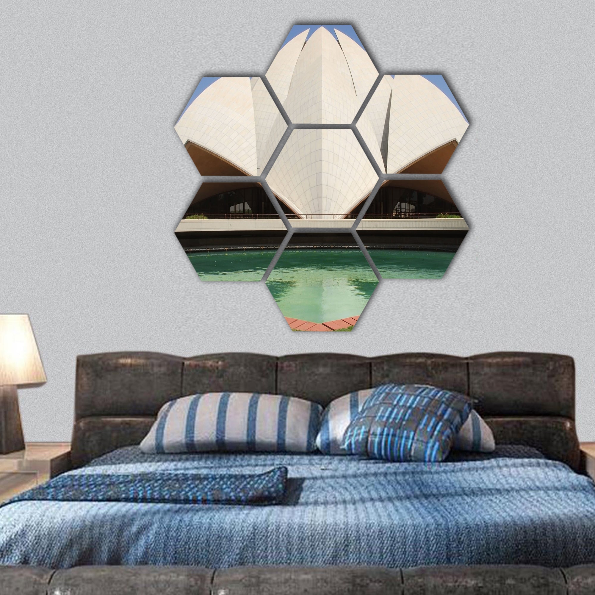 Delhi - Lotus Temple hexagonal canvas wall art