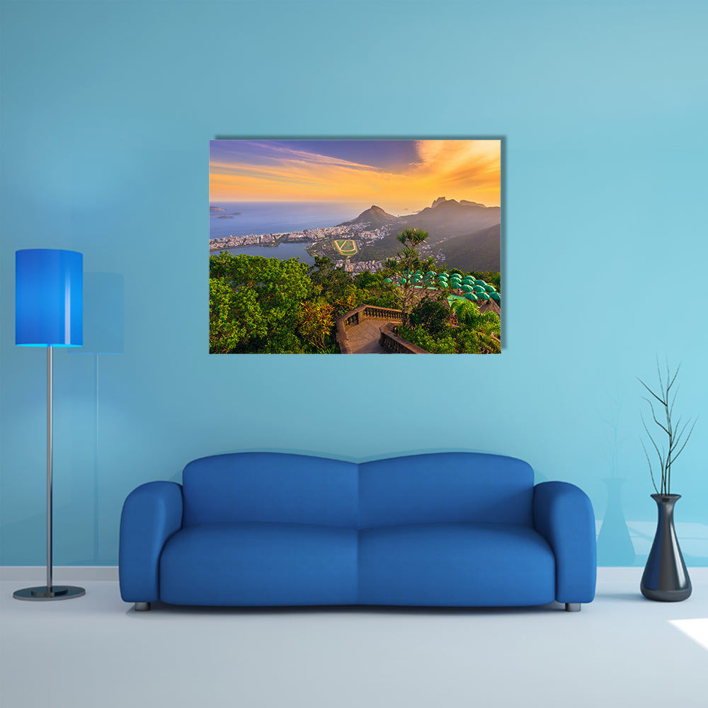 The Sunset view from Corcovado of Lagoa Rodrigo de Freitas Multi Panel Canvas Wall Art