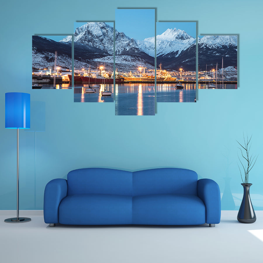 Ushuai city at night, Patagonia, Argentina, South America Multi panel canvas wall art