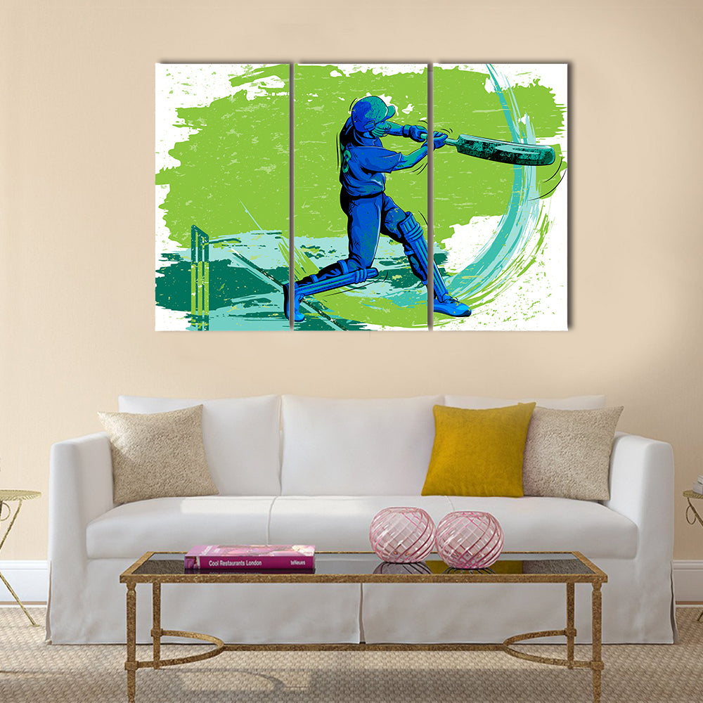 Concept of sportsman playing Cricket Vector illustration Multi panel canvas Wall art