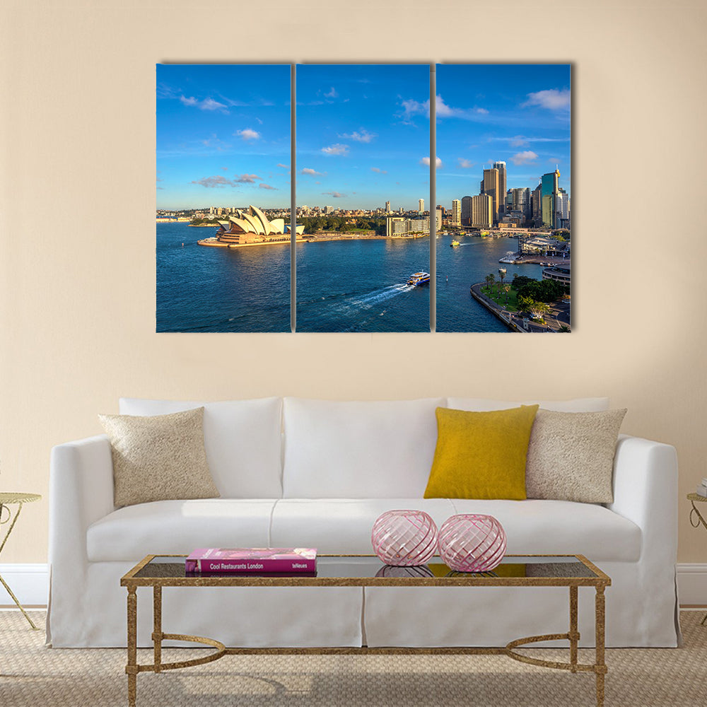 An opera house and circular quay in skyline, Sydney, Multi Panel Canvas Wall Art
