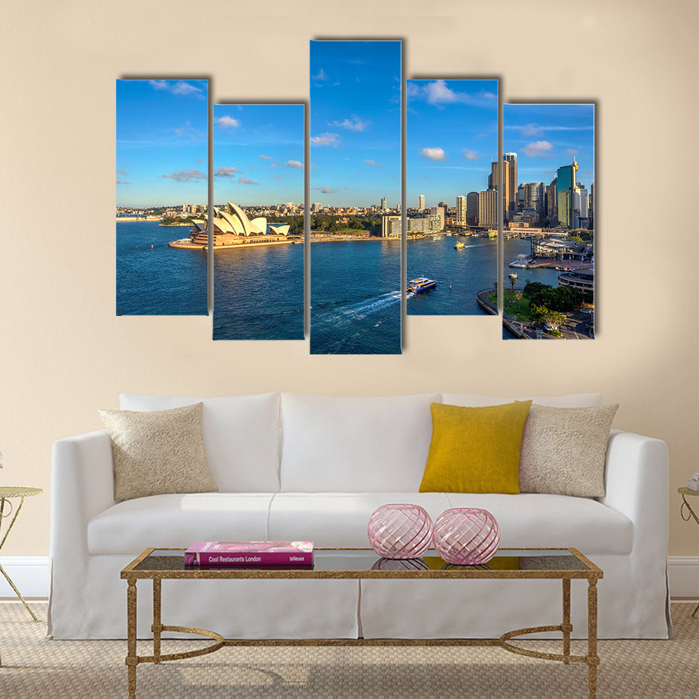 An opera house and circular quay in skyline, Sydney, Multi Panel Canvas Wall Art