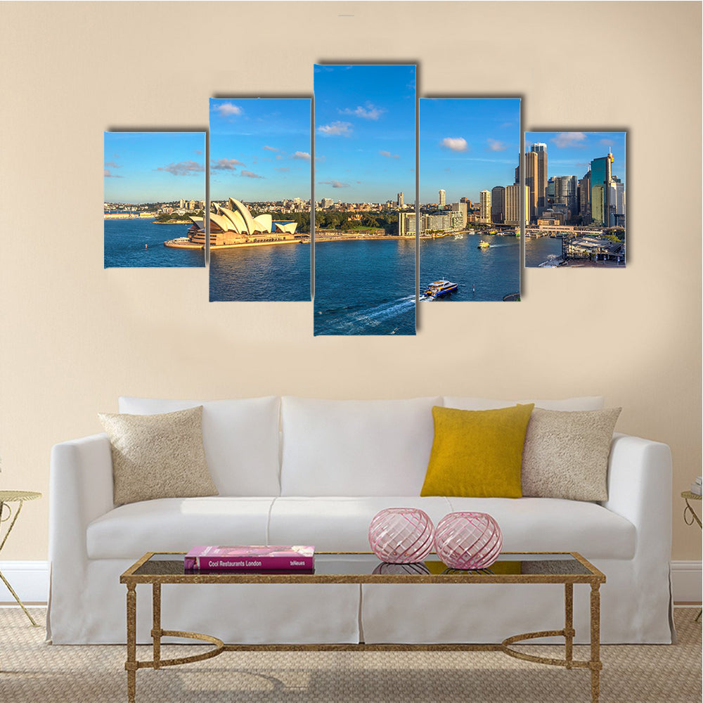 An opera house and circular quay in skyline, Sydney, Multi Panel Canvas Wall Art