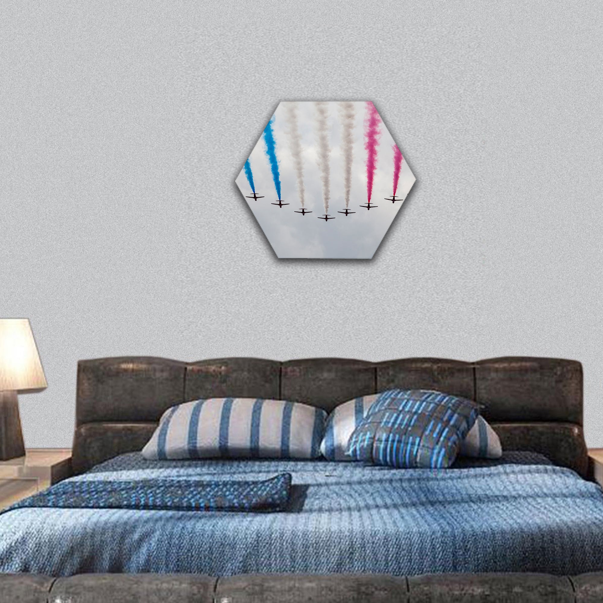 Image of an air show at London hexagonal canvas wall art