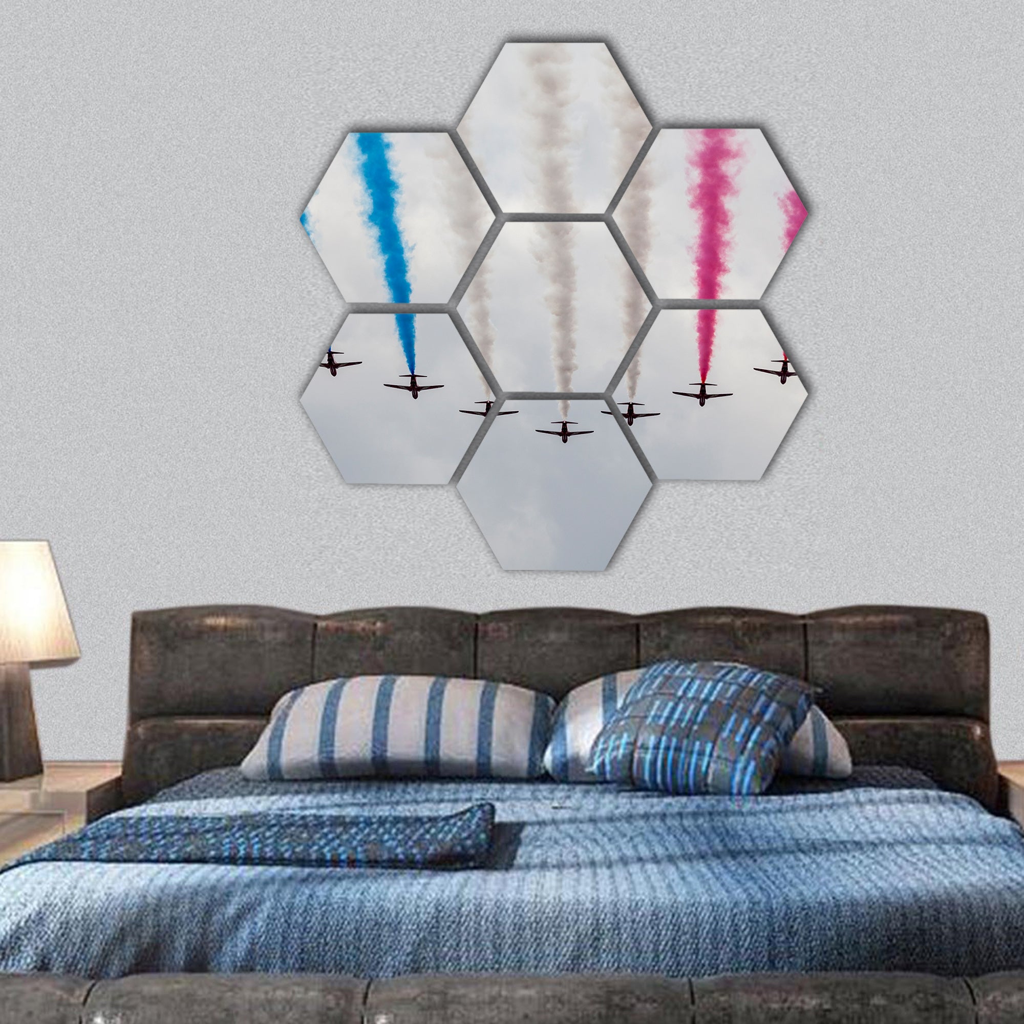 Image of an air show at London hexagonal canvas wall art