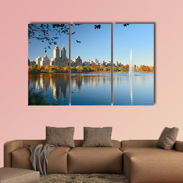 Skyline with apartment skyscrapers in New York City multi panel canvas wall art