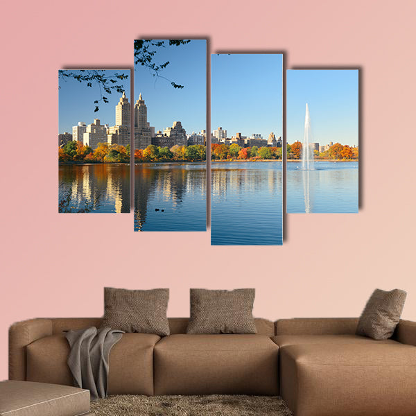 Skyline with apartment skyscrapers in New York City multi panel canvas wall art