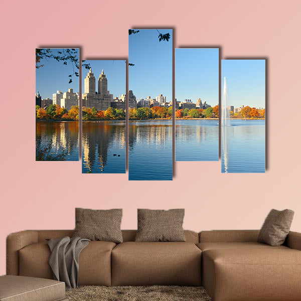 Skyline with apartment skyscrapers in New York City multi panel canvas wall art