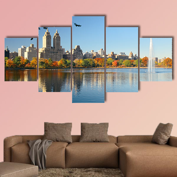 Skyline with apartment skyscrapers in New York City multi panel canvas wall art